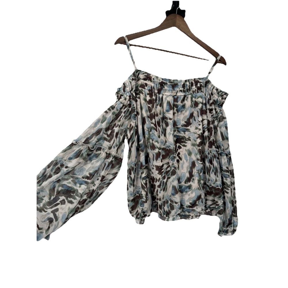 Brannan Watercolor Blouse XXL Floral Long Sleeve Sheer Cold Shoulder Fairy‎